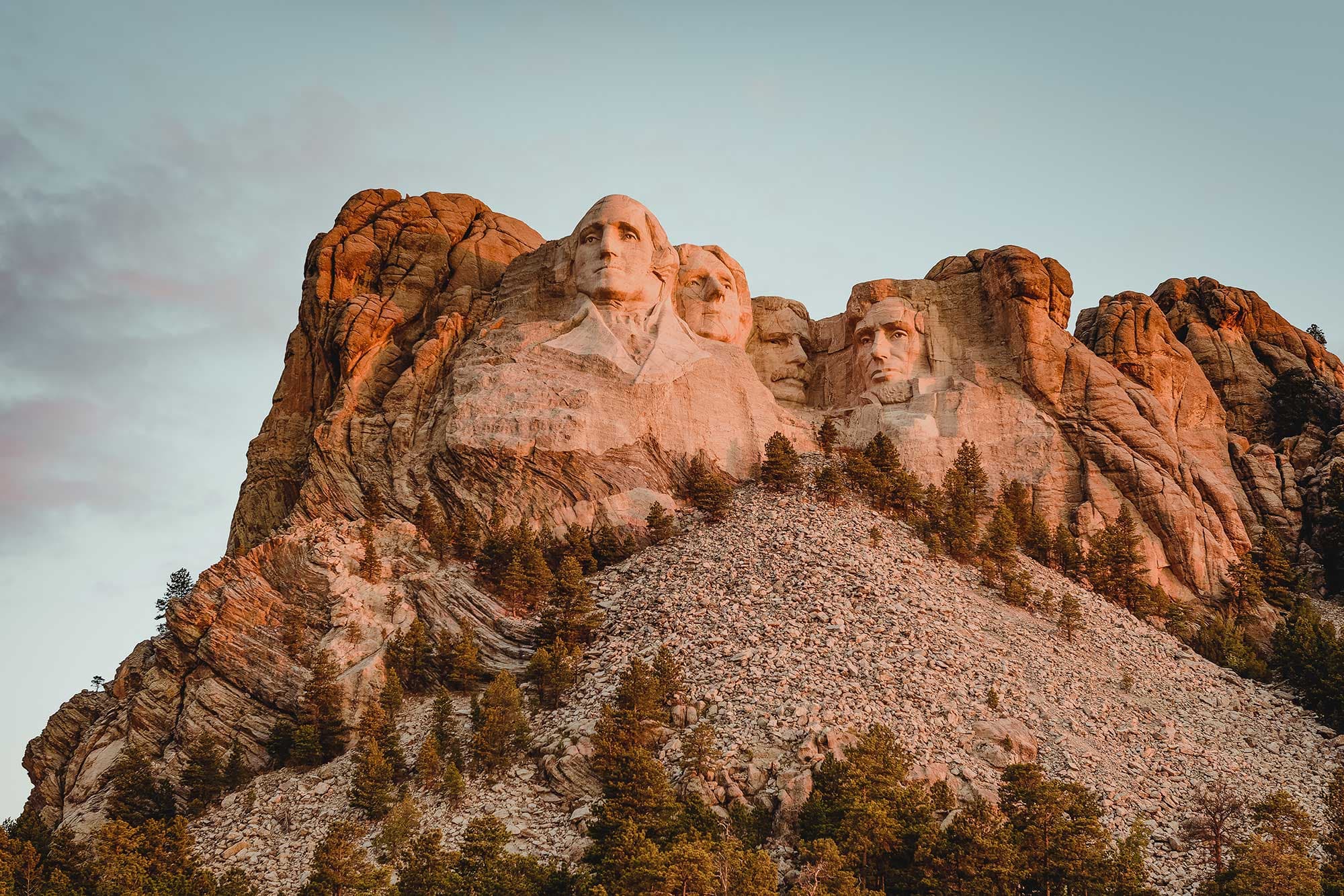 Mount Rushmore at sunrise.
