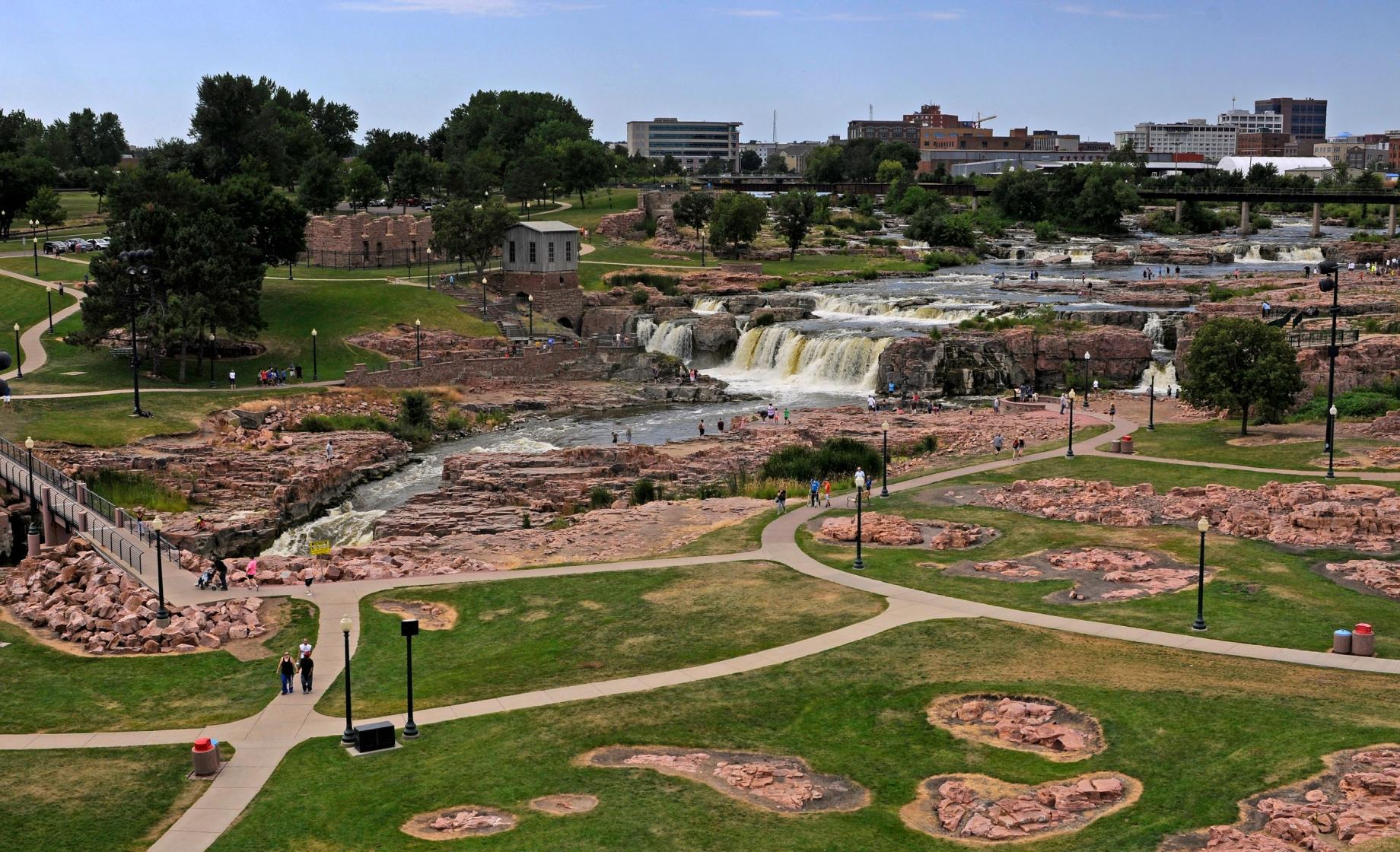 Vue aérienne de Falls Park à Sioux Falls